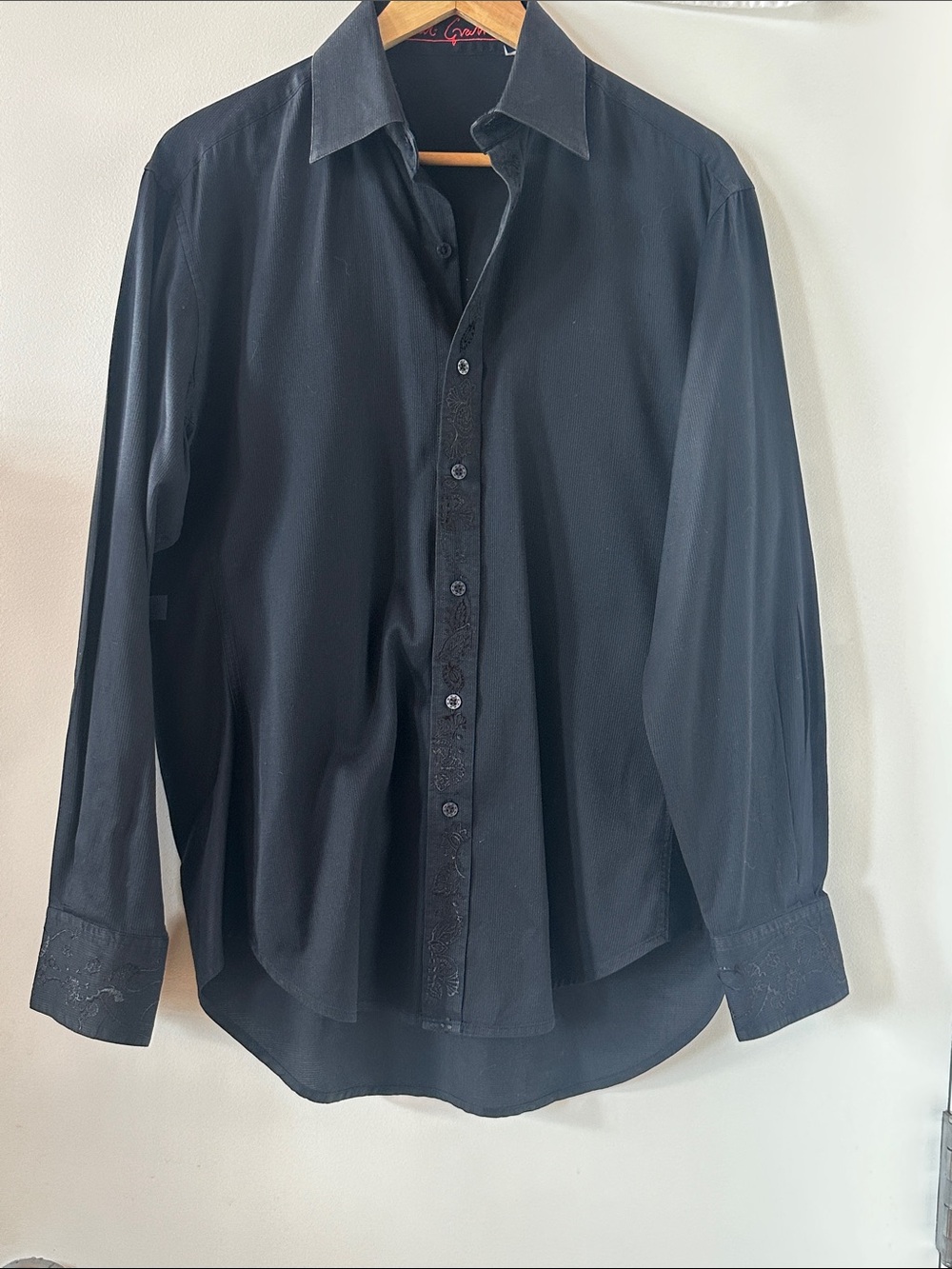 Robert Graham Black Embroidered Placket Button Up Shirt Long Sleeve size - m